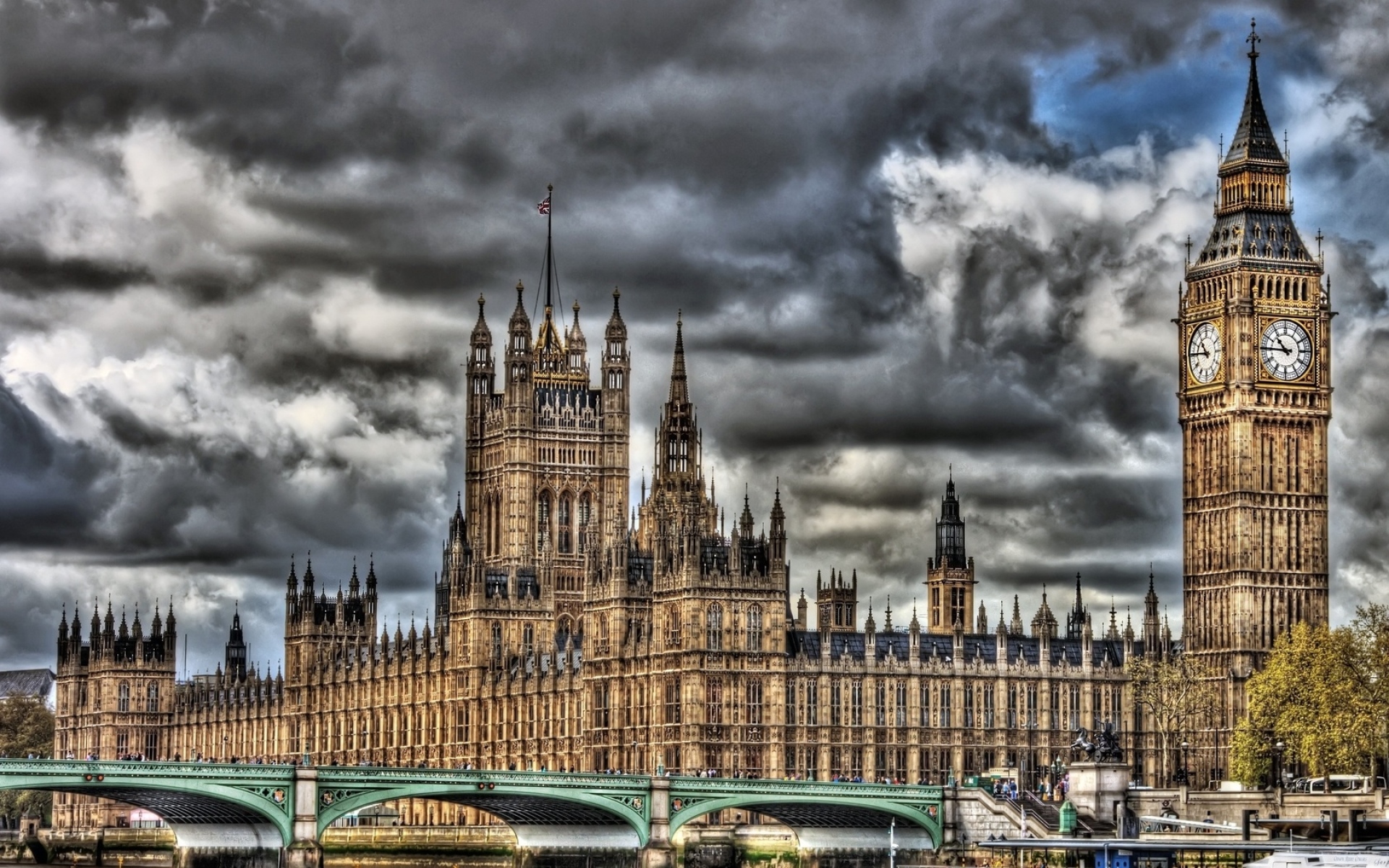 Картинки Вестминстерский дворец, парламент, палаты парламента, Лондон, Англия, большой бен, часы, река, Темза, мост, hdr фото и обои на рабочий стол