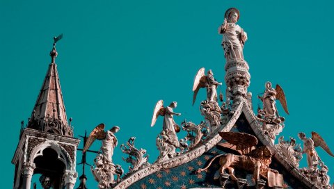 Венеция, статуи, крыша, архитектура, ангелы, небо