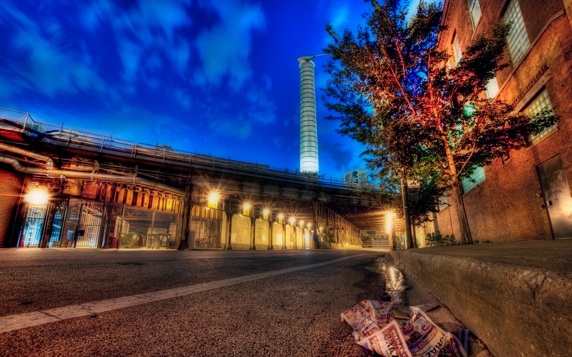 Картинки Чикаго, Иллинойс, ночь, улица, мост, hdr фото и обои на рабочий стол
