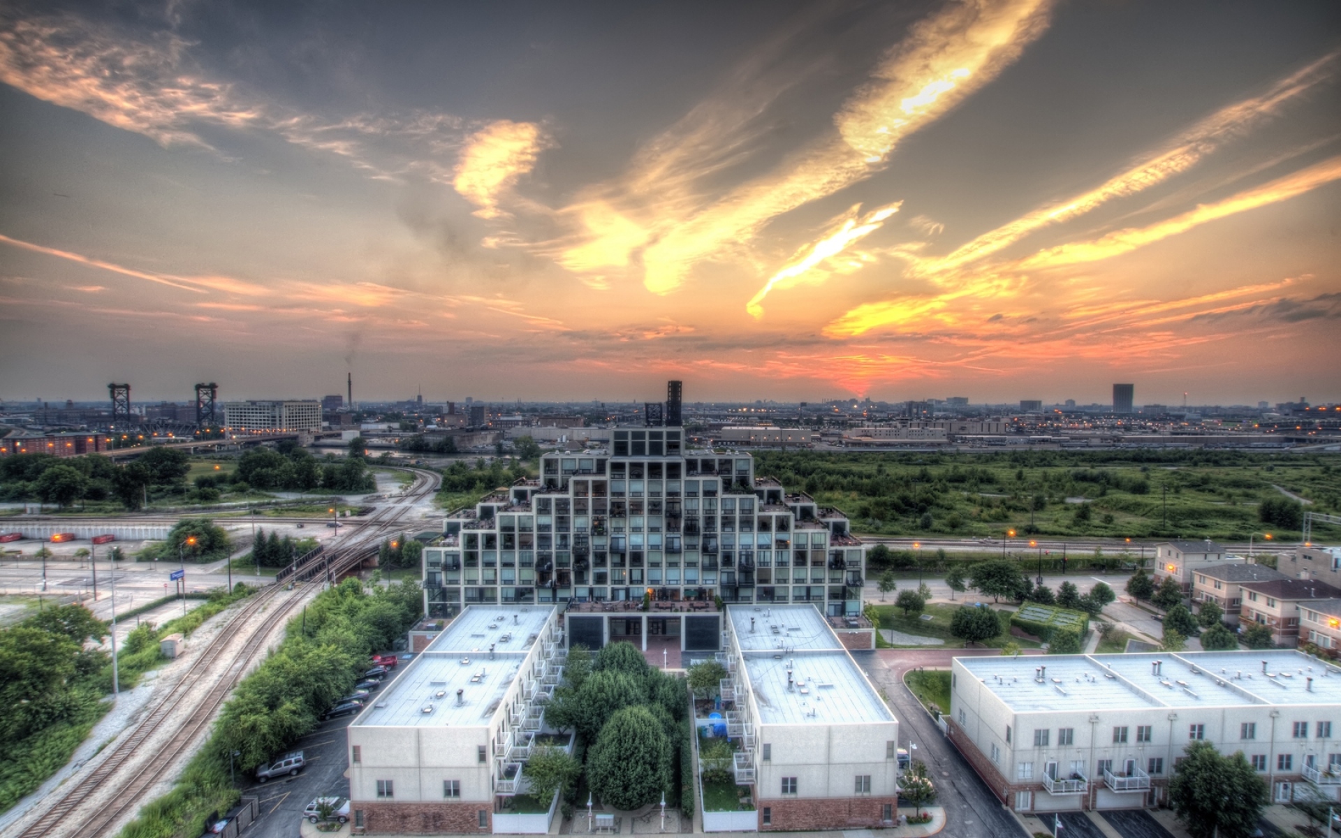Картинки Чикаго, Иллинойс, закат, hdr фото и обои на рабочий стол