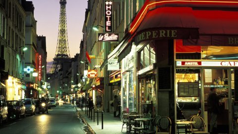 Париж, улица, вечер, франция