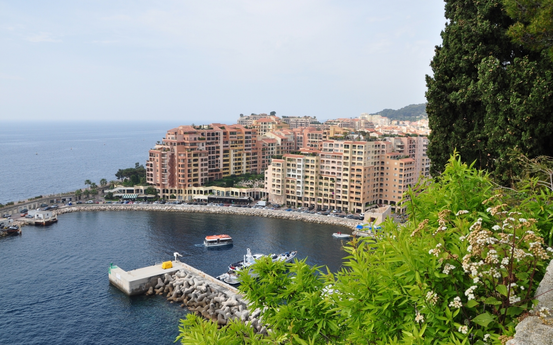 Картинки Монако, пляж, море, лето, зеленый, вид, пирс, франция фото и обои на рабочий стол