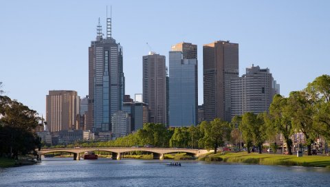 Мельбурн, река, ярра, здания, австралия