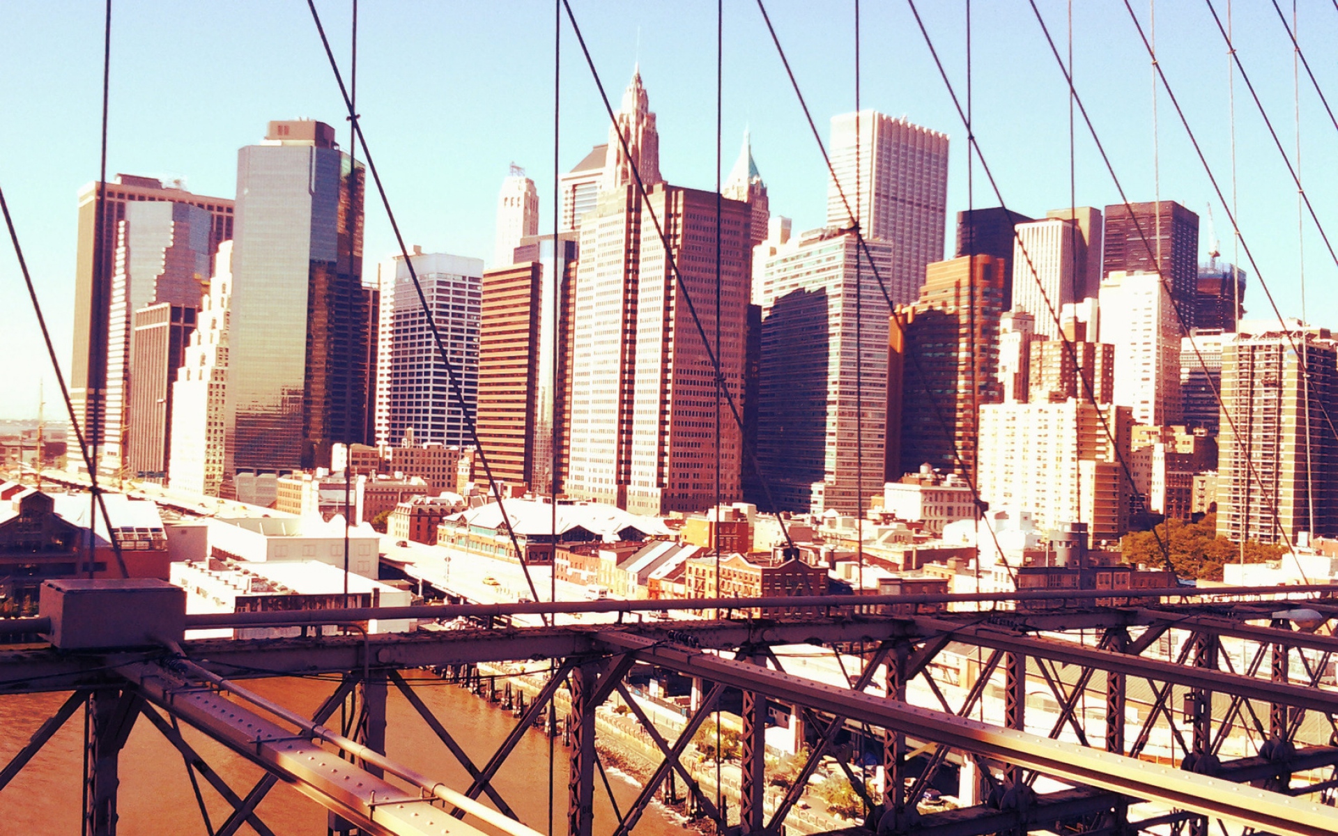 Картинки Манхэттен, Нью-Йорк, небоскребы, мост, строительство фото и обои на рабочий стол