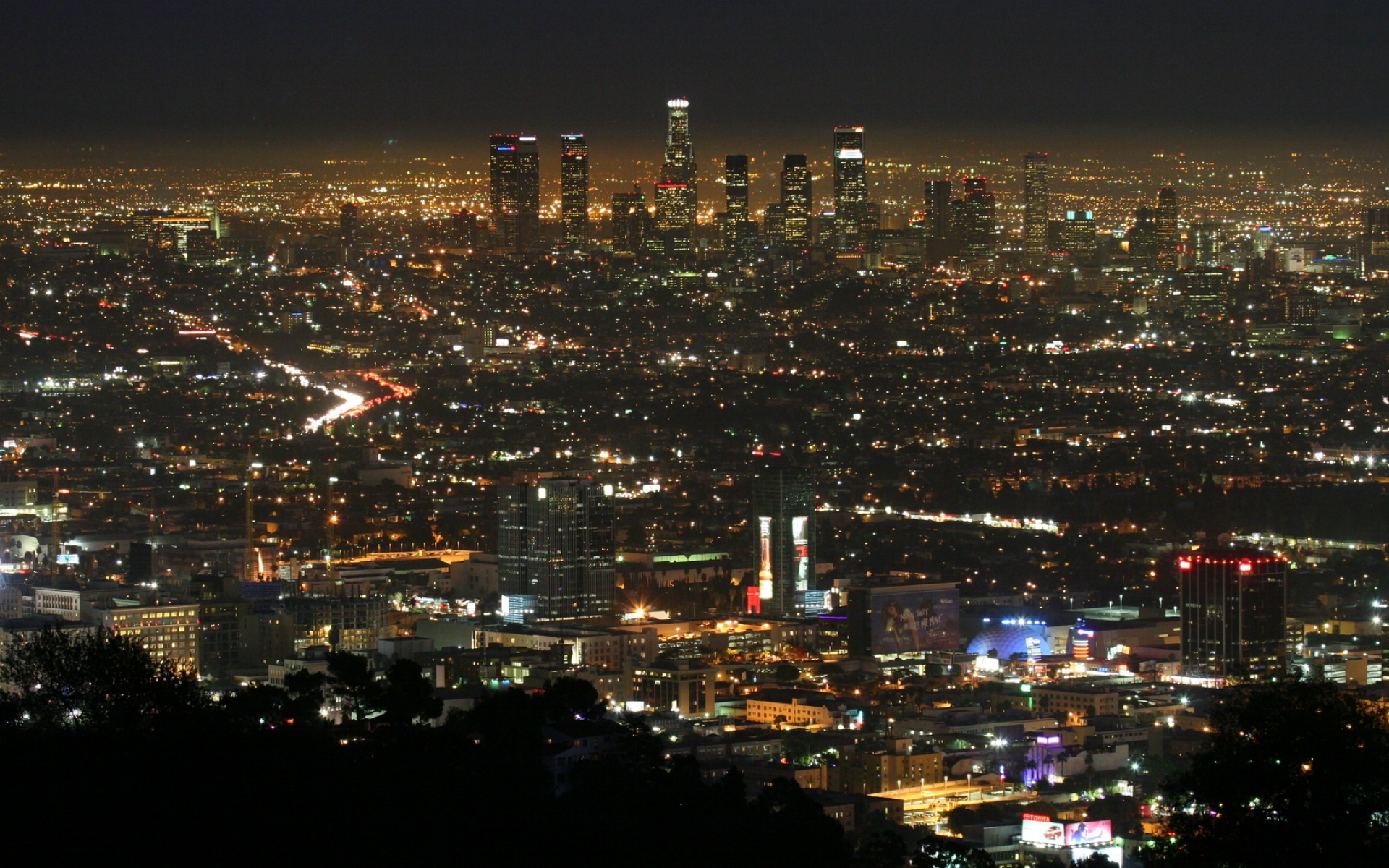 Картинки Лос-Анджелес, ночь, вид, вид сверху фото и обои на рабочий стол