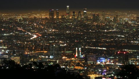 Лос-Анджелес, ночь, вид, вид сверху