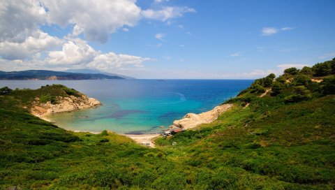 Бухта, земля, море, возвышенность, побережье, небо