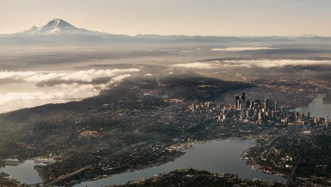 Сиэтл, США, вид сверху, панорама