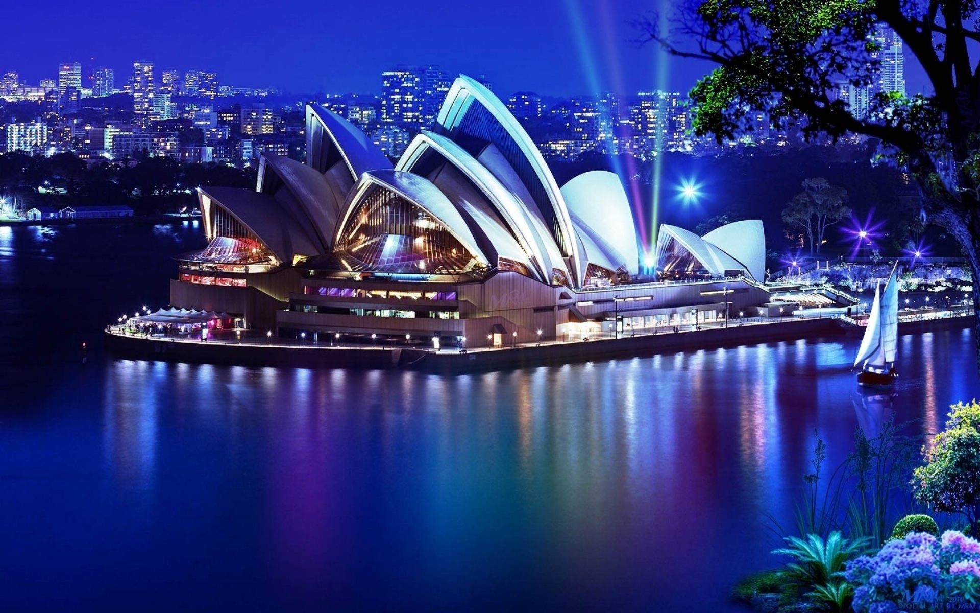 Картинки Pera house, sydney, ночь, огни фото и обои на рабочий стол