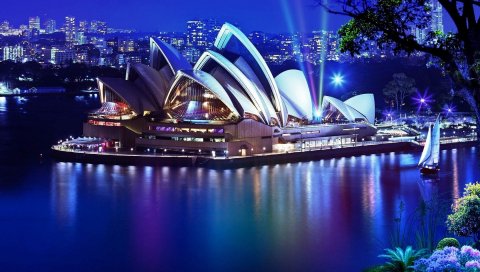 Pera house, sydney, ночь, огни