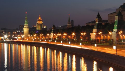 Город, город, ночь, река, огни, москва