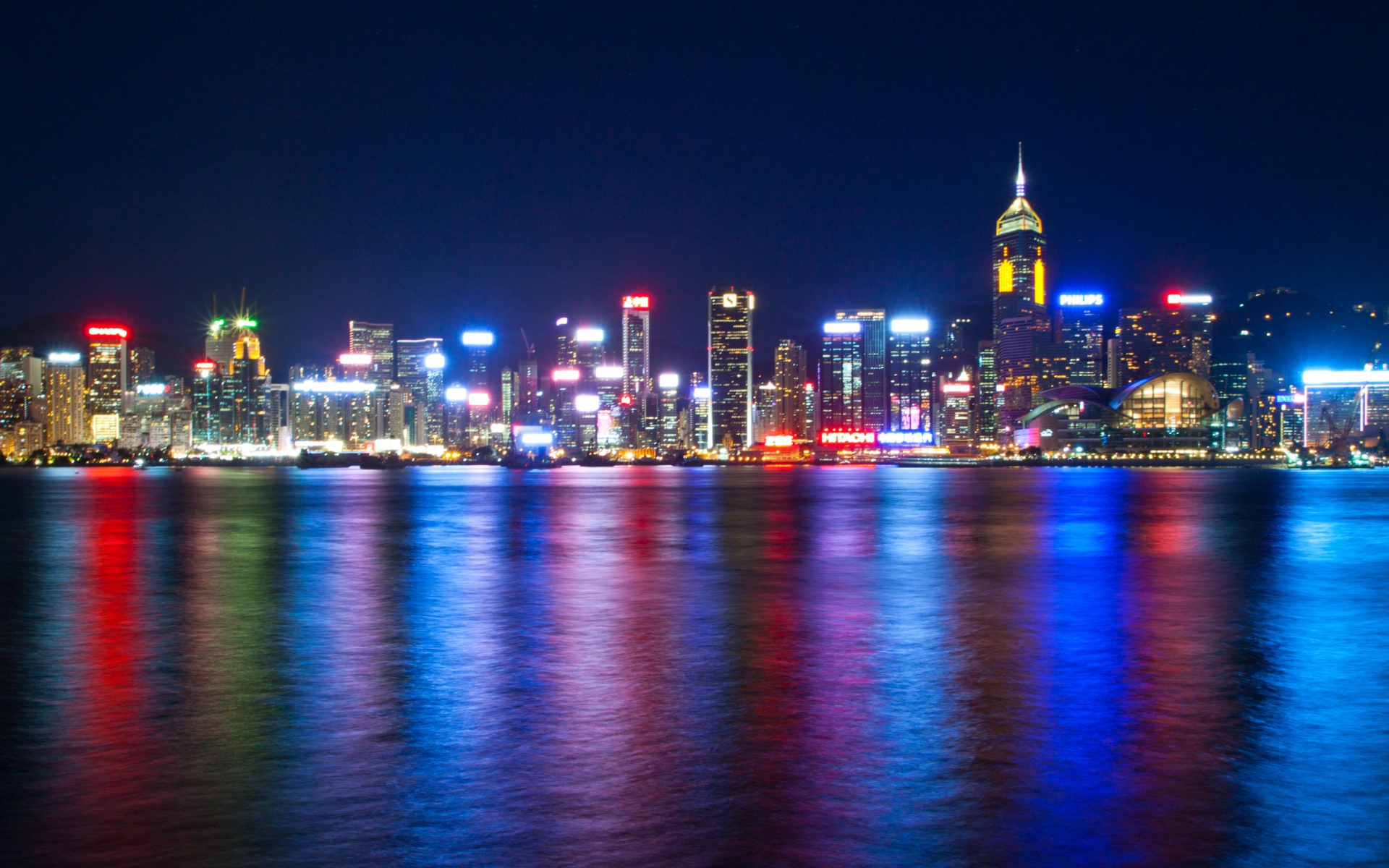 Картинки Hong kong, гавань Виктории, море, ночь, огни, мегаполис, небоскребы фото и обои на рабочий стол