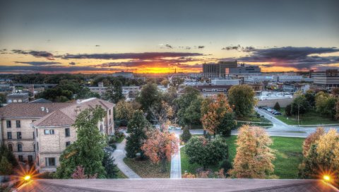 Висконсин, деревья, здания, крыши, hdr