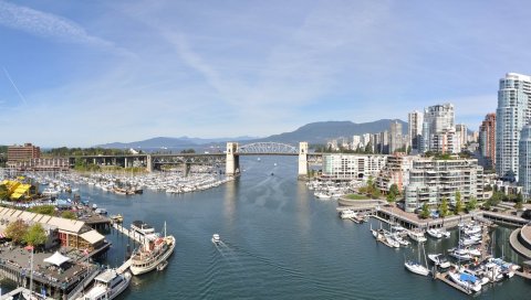 Ванкувер, здание, мост, лодка, лодки, корабли, пирс, пристань