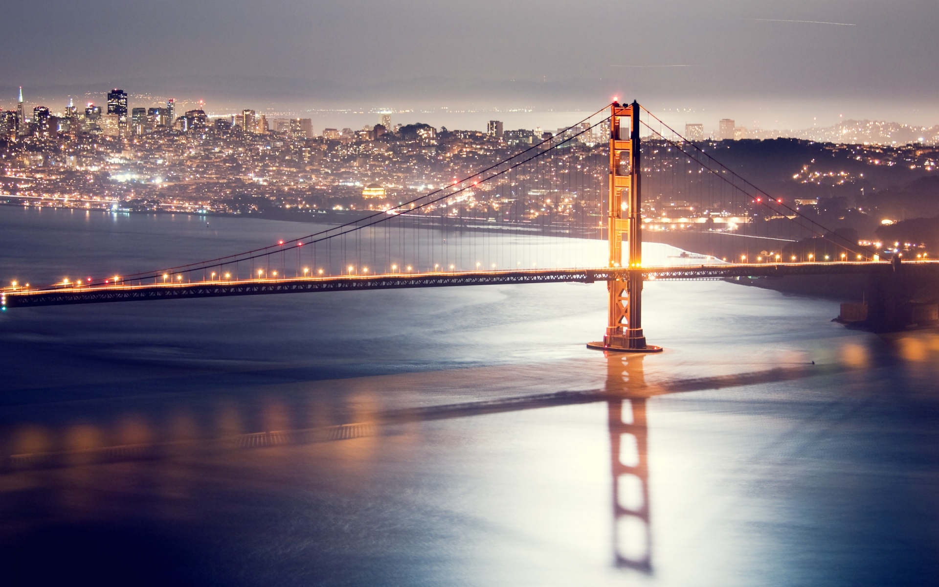 Картинки Сан-Франциско, ночь, мост, огни, hdr фото и обои на рабочий стол