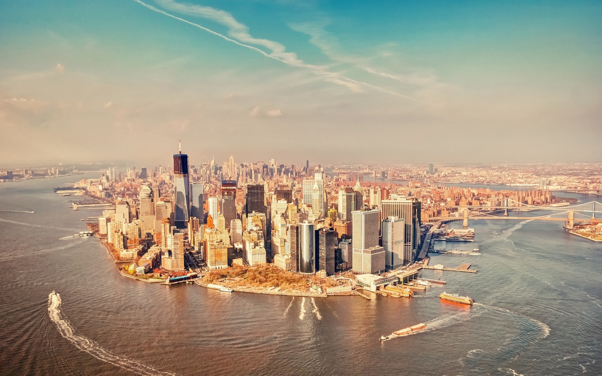 Картинки Нью-Йорк, Манхэттен, корабли фото и обои на рабочий стол