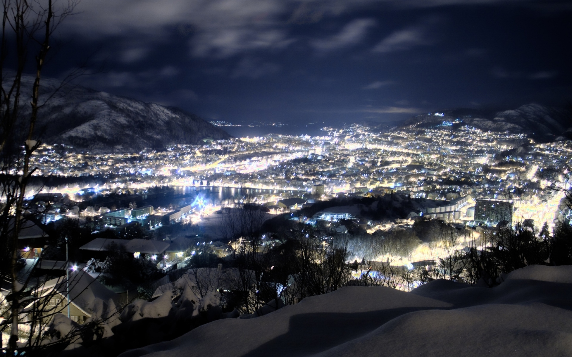 Картинки Ночь, снег, высота, город, зима фото и обои на рабочий стол