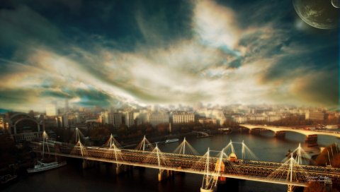 Лондон, мост, река, hdr