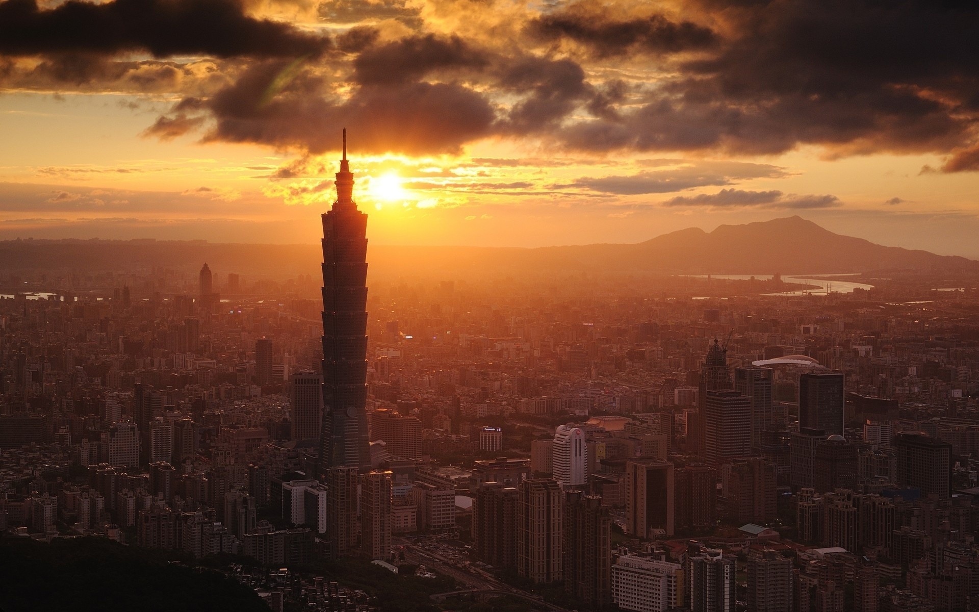 Картинки Закат, облака, здания, небоскребы, тайвань, тайпей, город, путешествие фото и обои на рабочий стол