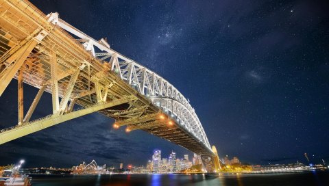 Город, сидней, австралия, мост, ночь, звезды