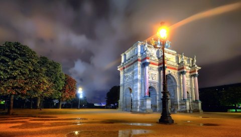 Город, ночь, париж, арка