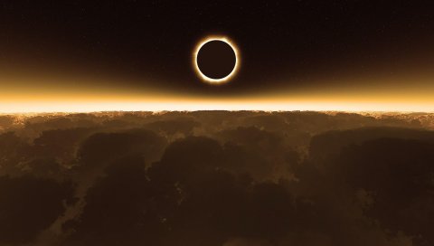 Космос, солнце, затмение, облака