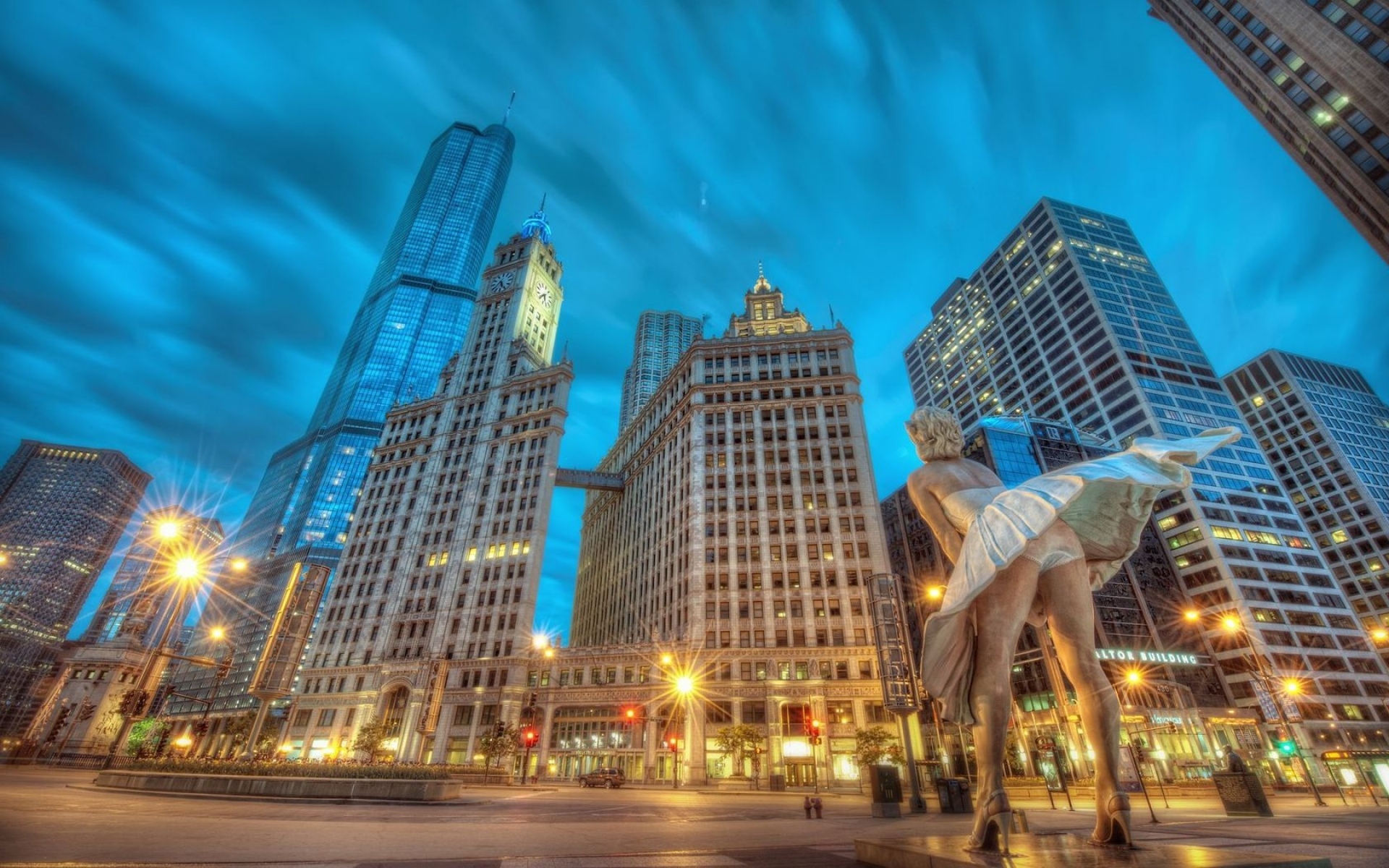 Картинки Статуя, здание, чикаго, marilyn monroe, hdr фото и обои на рабочий стол