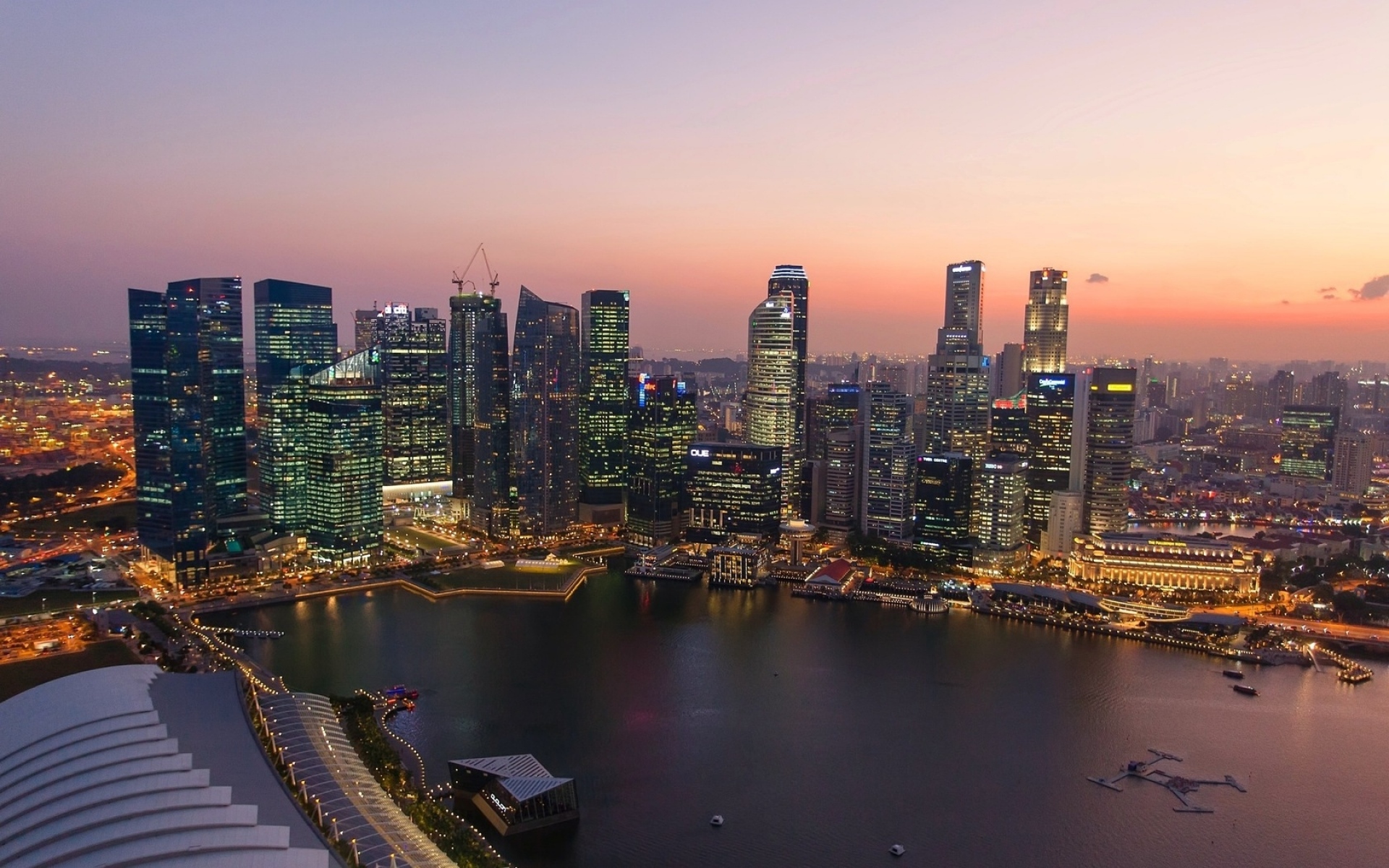 Картинки сингапур, закат, река, здание, небоскребы фото и обои на рабочий стол