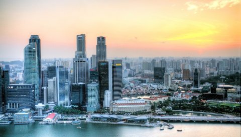 сингапур, закат, небоскребы, HDR