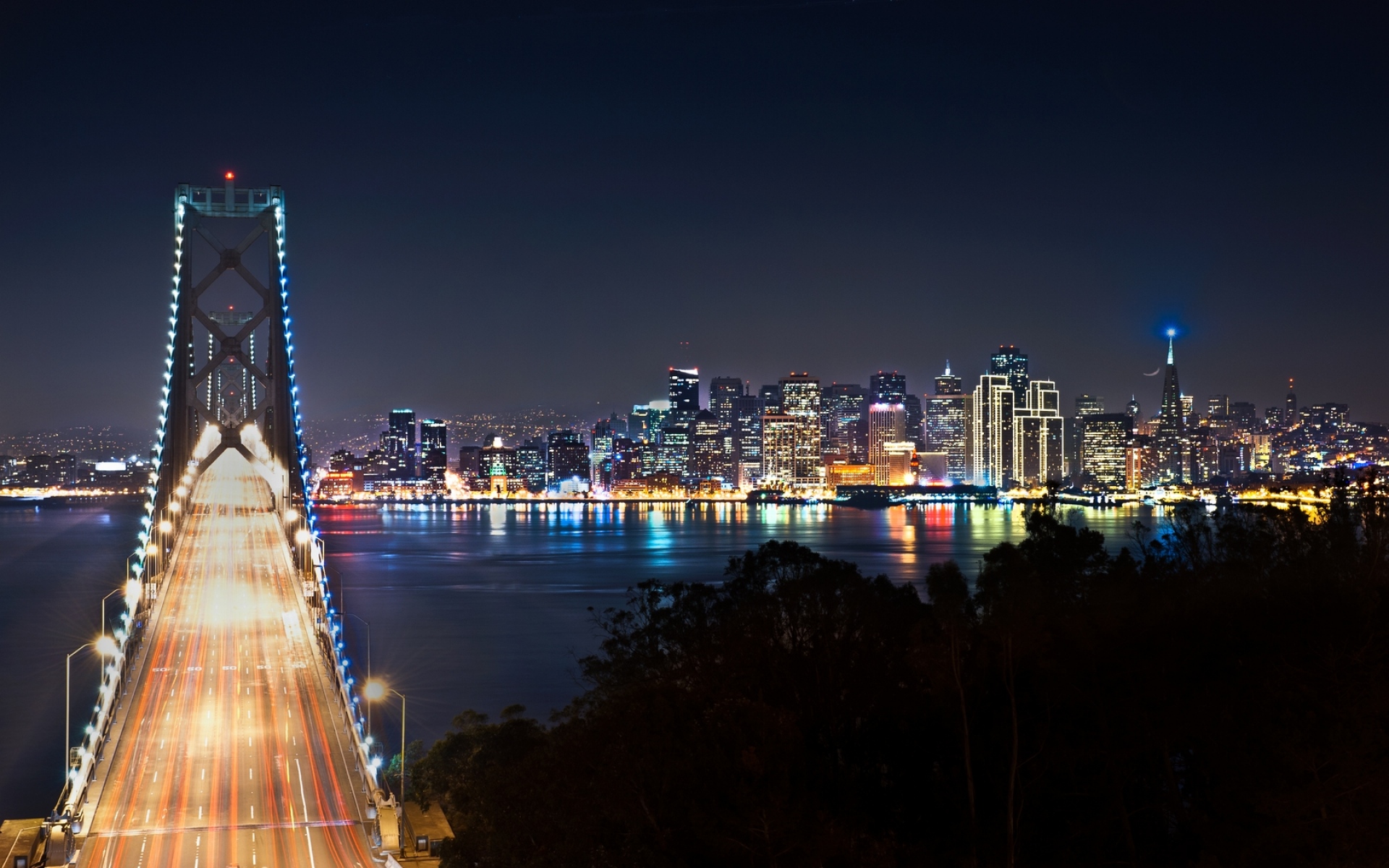 Картинки Сан - Франциско, мост, ночной город фото и обои на рабочий стол