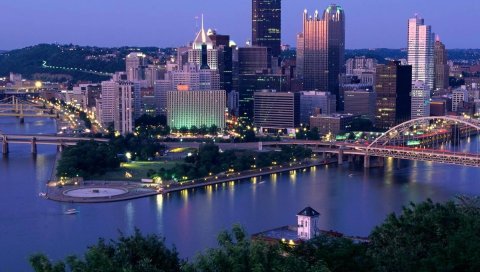 городского пейзажа, небоскребы, Pittsburgh, огни