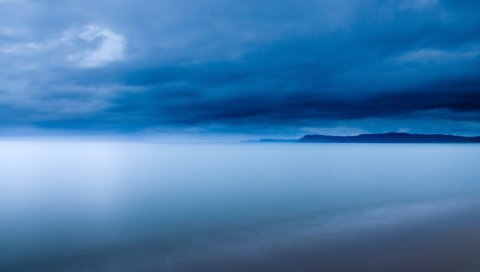Небо, море, облака, слияние, синий