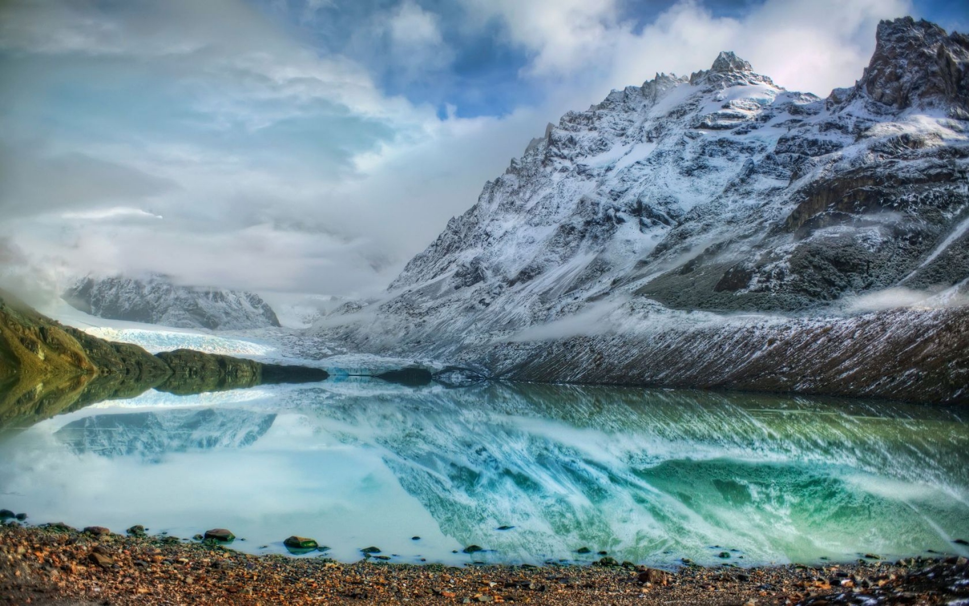 Картинки Озеро, горы, вершина, снег, цвета фото и обои на рабочий стол