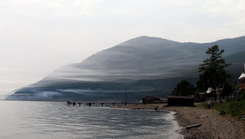 Байкал, озеро, побережье, гора, дымка