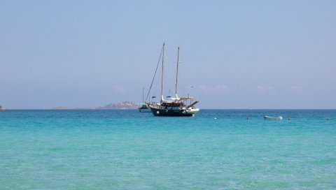 Корабль, море, голубая вода, лодка