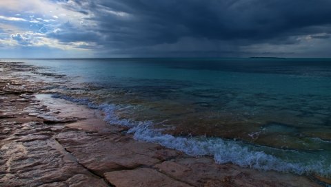 Плиты, побережье, море, облачно, тьма