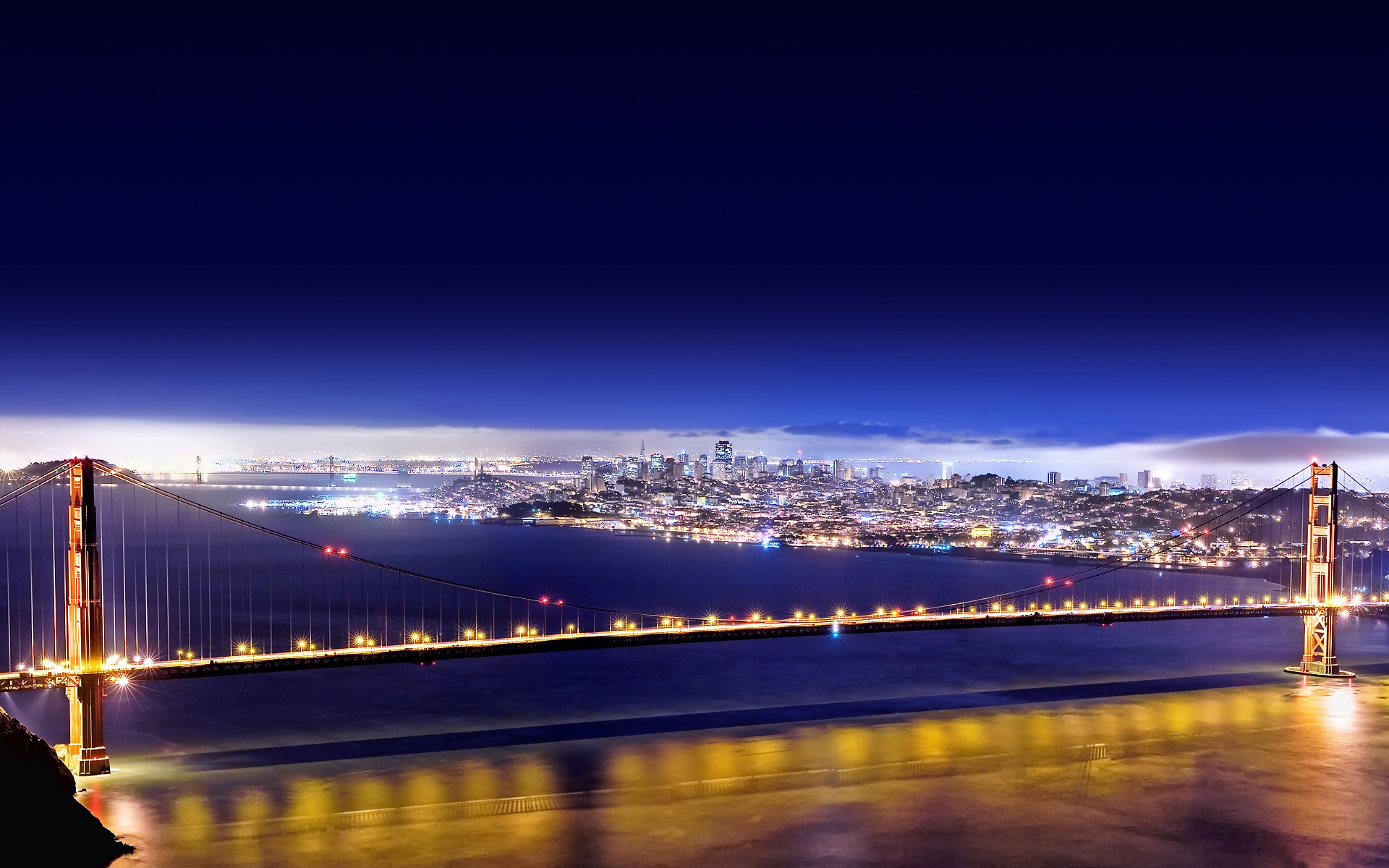 Картинки Сан-Франциско, Калифорния, США, мост, огни, город фото и обои на рабочий стол