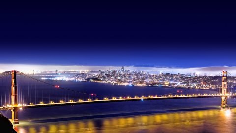 Сан-Франциско, Калифорния, США, мост, огни, город