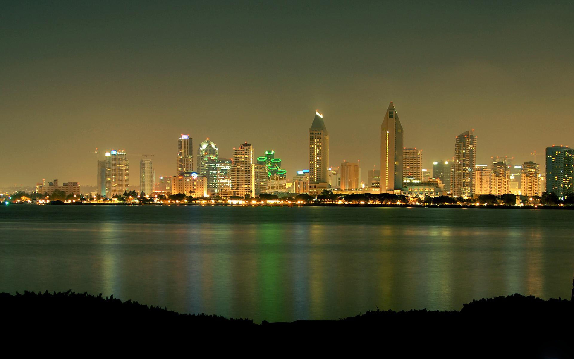 Картинки San - diego, california, США, небоскребы, ночь, пляж фото и обои на рабочий стол