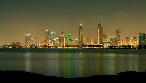 San - diego, california, США, небоскребы, ночь, пляж