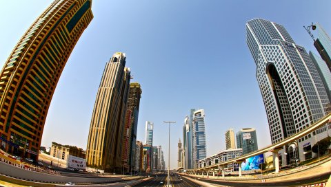 Дубай, небоскребы, улица, городской пейзаж