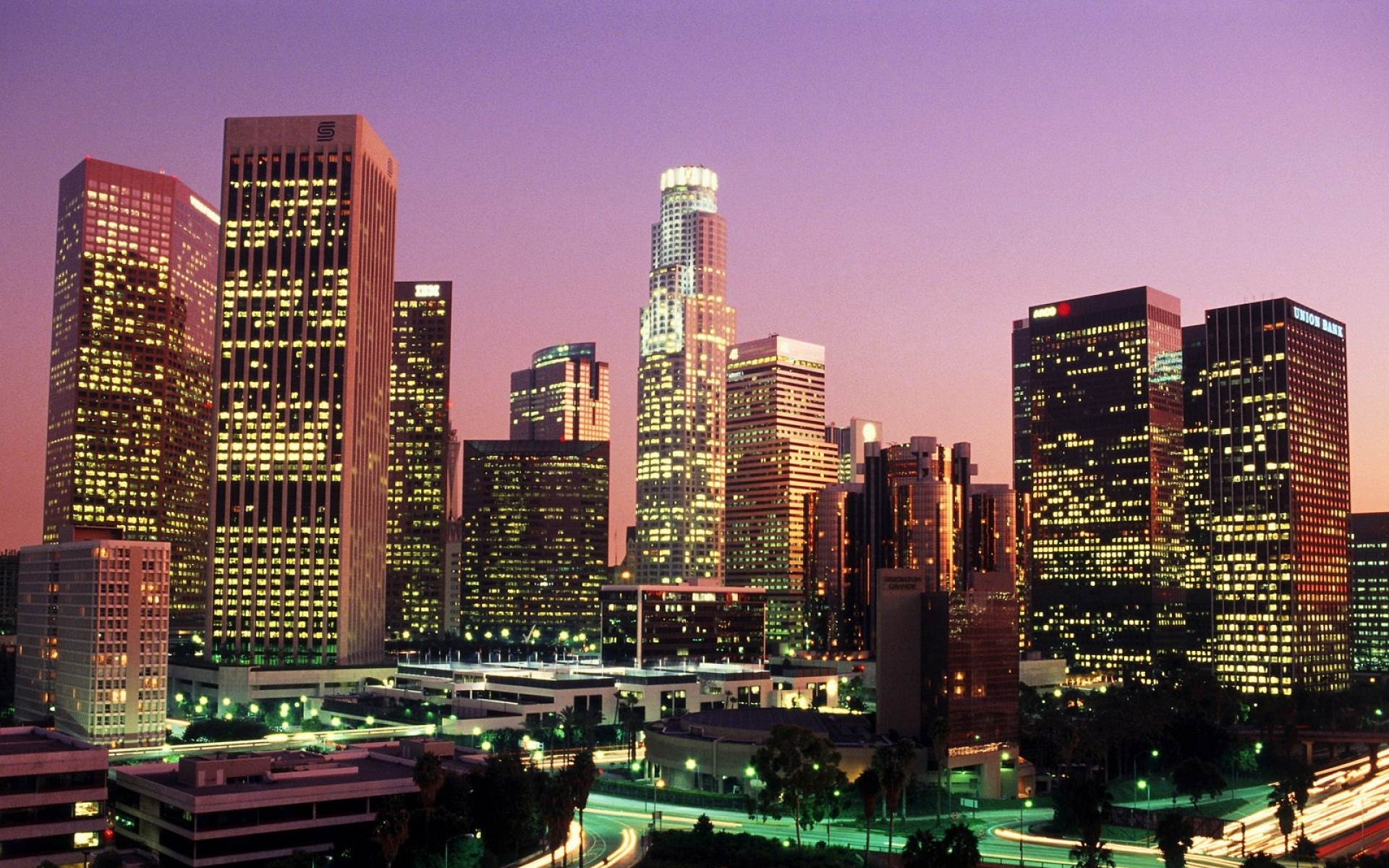 Картинки Лос-Анджелес, Калифорния, США, городские огни, небоскребы фото и обои на рабочий стол