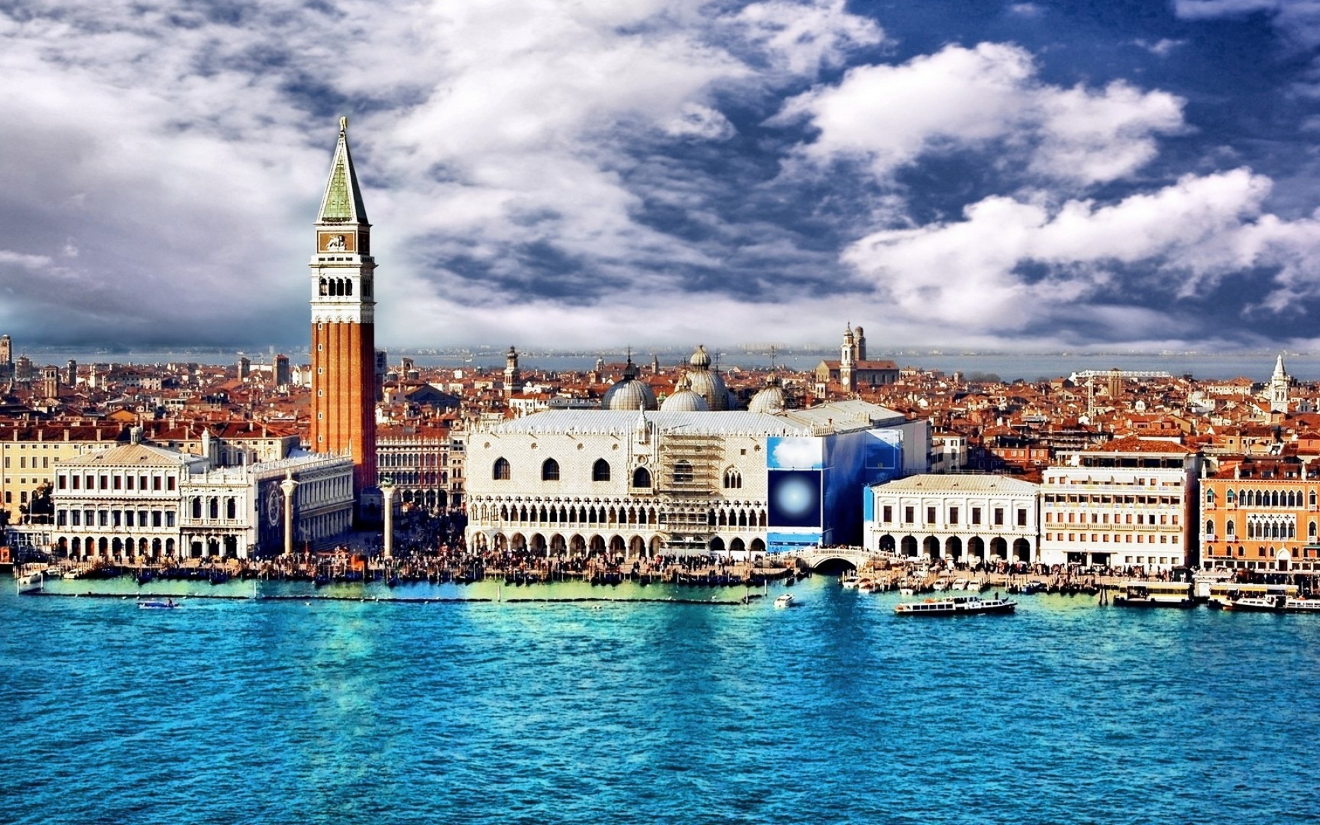 Картинки Венеция, Италия, здания, река, вид сверху, яркие цвета фото и обои на рабочий стол
