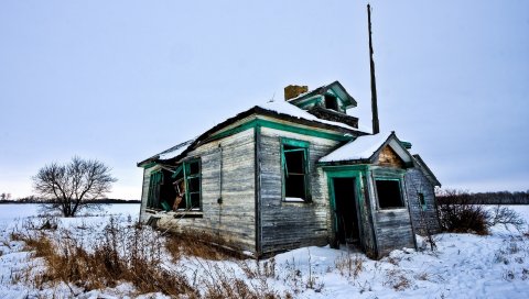 Здание, сарай, снег, винтаж