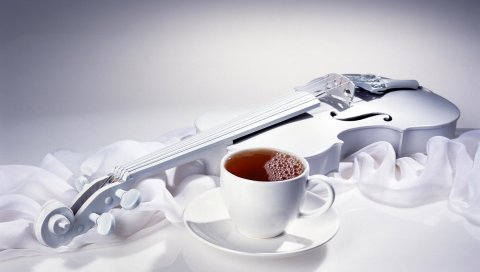 Скрипка, чай, чашка, напиток, ткань, шелк