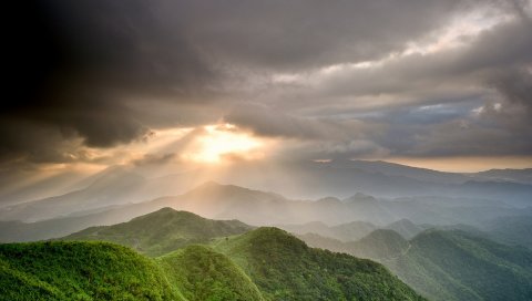 Горы, высота, величие, солнце, лучи, просвет