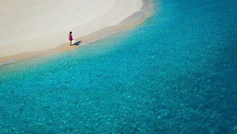 лагуна , голубая вода, пляж, побережье, девушка, шляпа, песок, курорт, отдых
