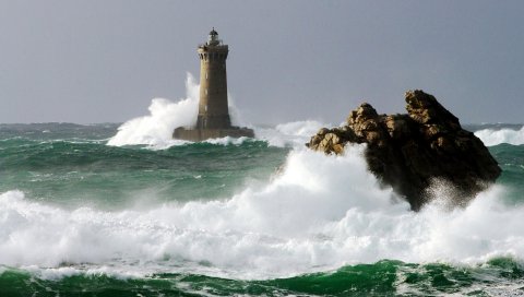 маяка, буря, индекс, скалы, море, штурмуя