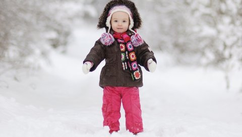 ребенок, снег, прогулка, куртка, одежда