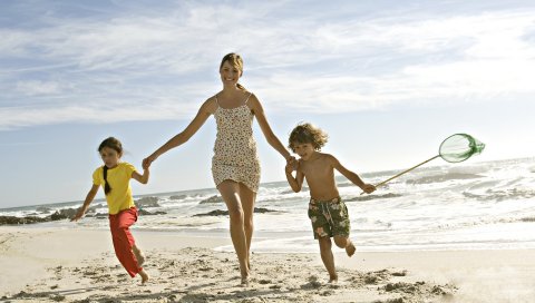 семью, дети, пляж , берег, море, песок